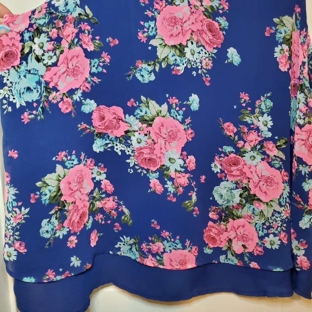 Torrid Floral Print Blue & Pink Chiffon Layered Tank Blouse Top Size 1X - Picture 4 of 8